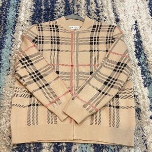 SHEIN Tan Plaid Kids Sweater